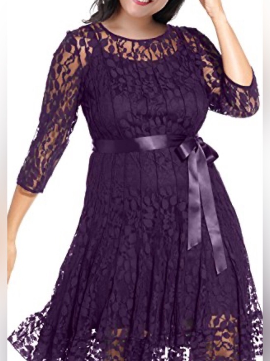 MSK Dresses & Skirts - MSK Purple Lace Fit & Flare Dress with Satin Waist Tie